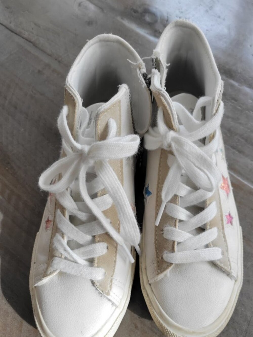 Girl's Blowfish Malibu Hightop Sneakers, White & Tan, Size 1